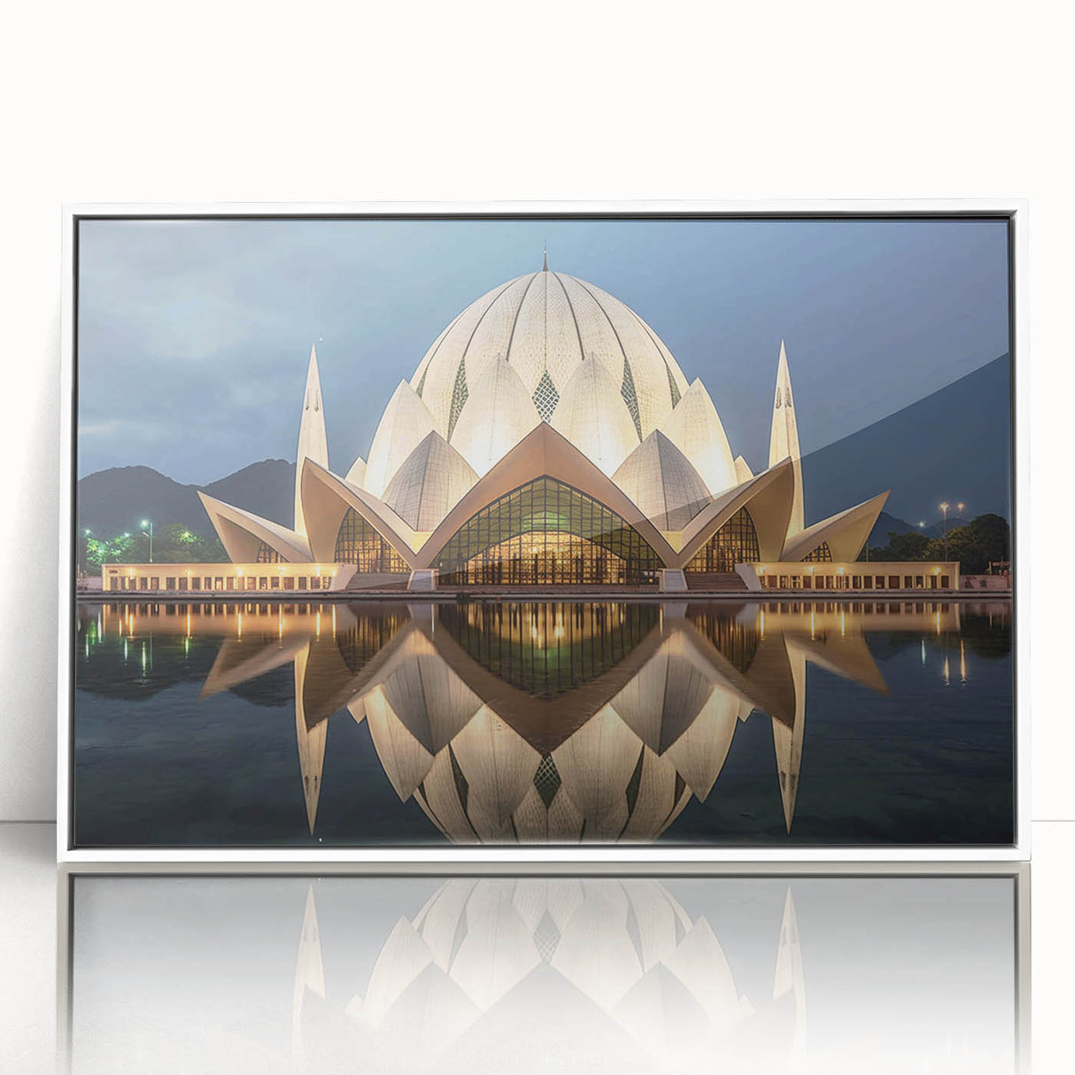 Art deco poster depicting a serene Pakistani landscape in muted earth tones on a framed acrylic.