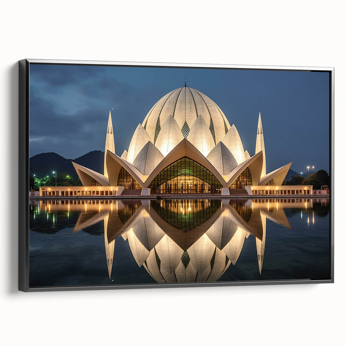 Black and white landscape art painting of Asian scenery on framed canvas, suitable for bedroom wall decor.