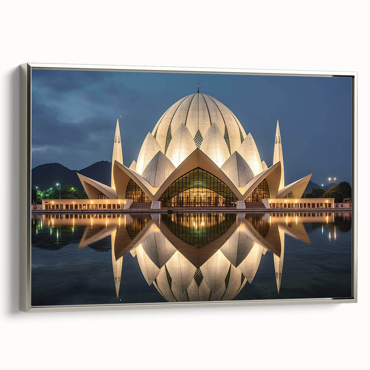 Framed canvas landscape art painting depicting a colorful, vintage-style Pakistani scenery.