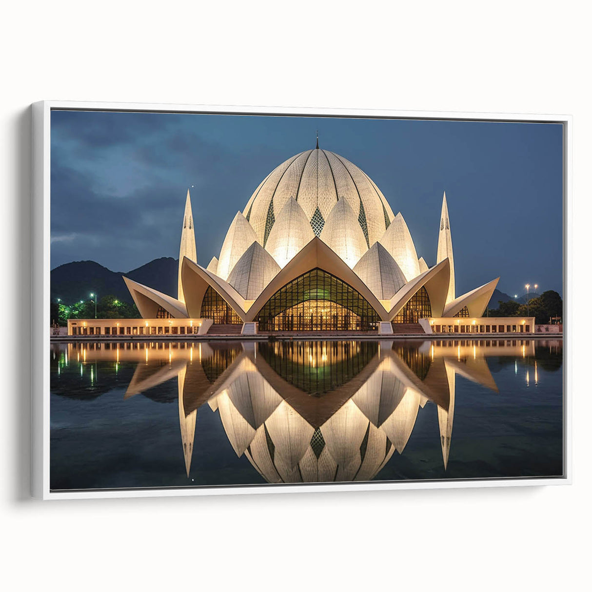 Vintage poster art of a Pakistani landscape on framed canvas, featuring colorful art with dominant black tones.