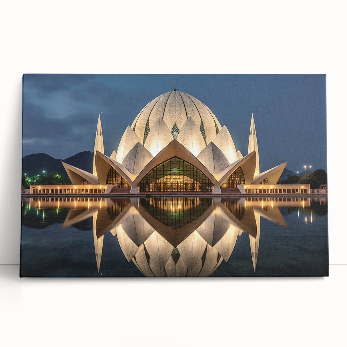 Black and white photograph of a serene Pakistani landscape on large stretched canvas.