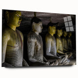 Large abstract wall art of a Sri Lankan landscape in muted green and blue tones on acrylic glass.