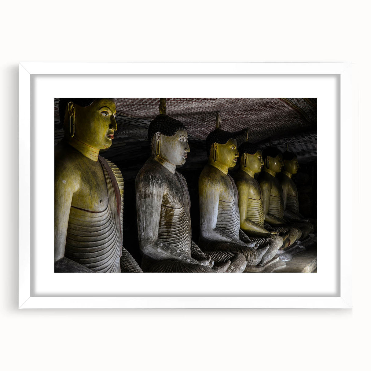 Abstract art print of a Sri Lankan landscape in soft earth tones on a framed white mat, ideal for dining room decor.