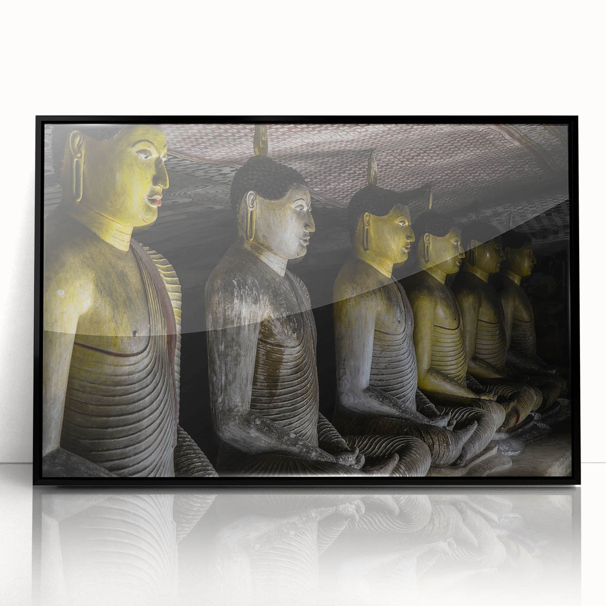 Large abstract wall art featuring a serene Sri Lankan landscape in muted earth tones, framed in black acrylic.