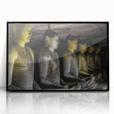 Large abstract wall art featuring a serene Sri Lankan landscape in muted earth tones, framed in black acrylic.