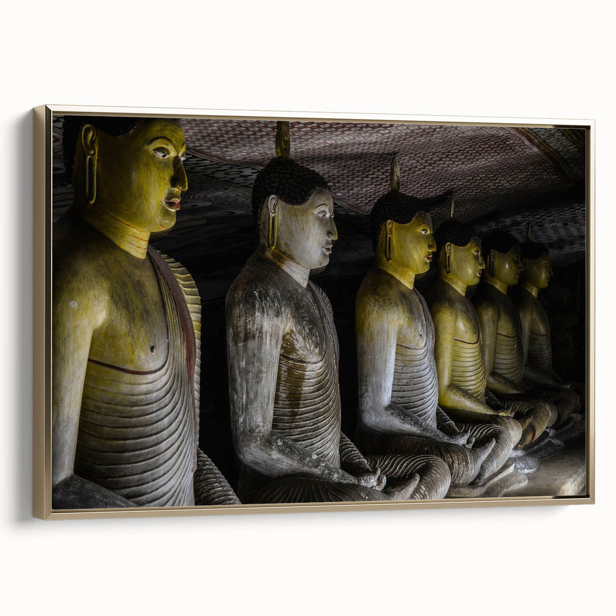 Framed canvas of a vintage-style landscape painting depicting a serene Sri Lankan scenery.