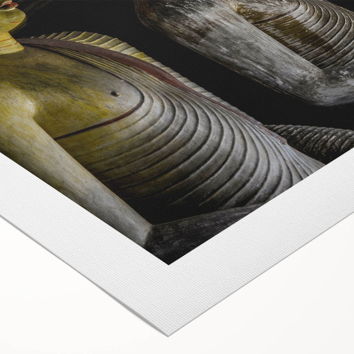 Art deco poster depicting a serene Sri Lankan landscape in muted green and blue tones, printed on rolled canvas.