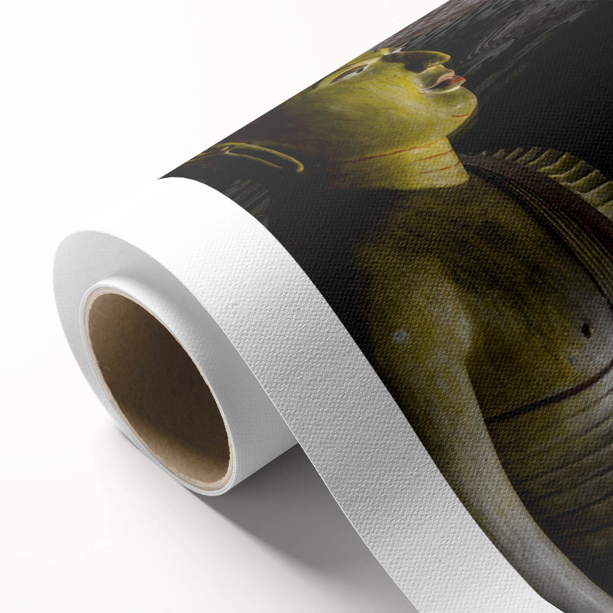 Art Deco style poster of a scenic Sri Lankan landscape in muted green and blue tones, rolled canvas.