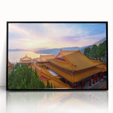 Large abstract wall art depicting a Taiwanese landscape in muted earth tones on framed acrylic, suitable for modern decor.