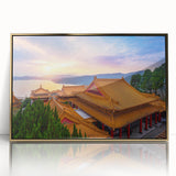 Framed acrylic print of a Taiwanese landscape in gold tones, ideal for modern art wall decor.