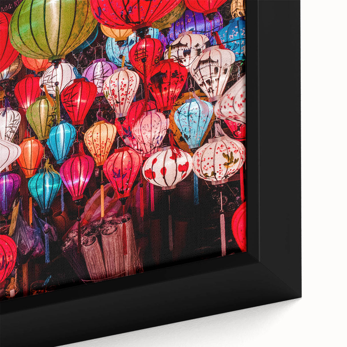 Extra large framed canvas featuring a textured, colorful Vietnamese landscape on a black background.
