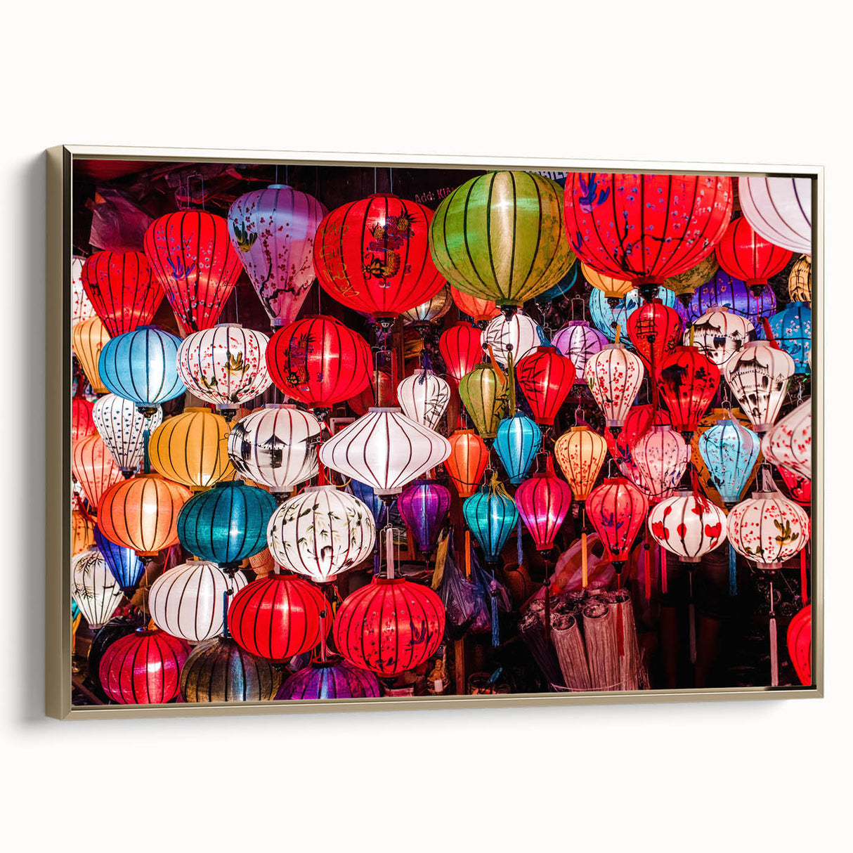 Framed canvas featuring a vintage-style landscape painting of a serene Vietnamese scenery, ideal for bedroom wall art.