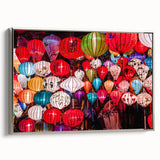 Landscape art painting of a Vietnamese scenery on framed canvas, featuring colorful art with black accents.