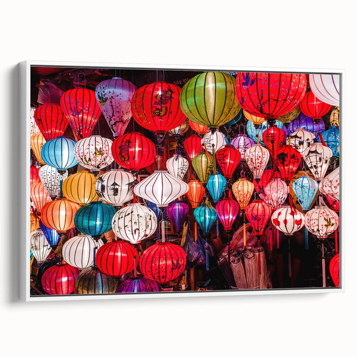 Vintage poster art of a Vietnamese landscape in vibrant colors on a large framed canvas, ideal for living room decor.