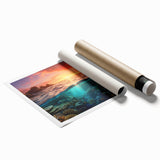 Extra large rolled print of the Great Barrier Reef with vivid blue and green tones, ideal for classy bathroom wall art.