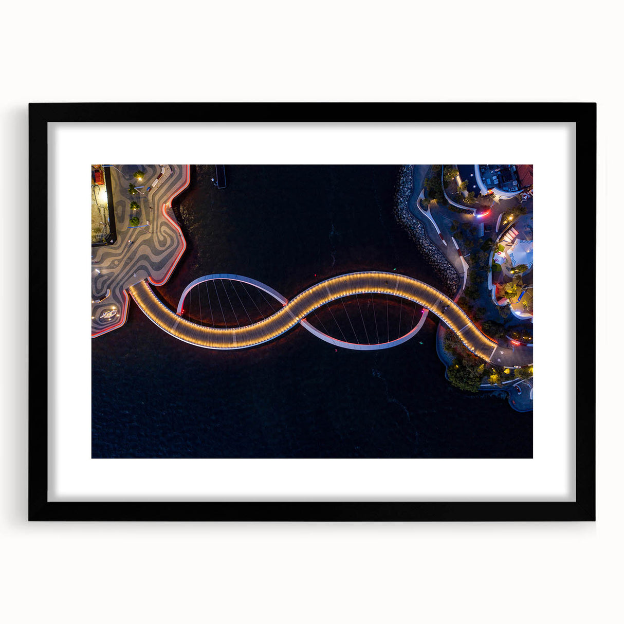 Extra large abstract art print of colorful, textured Perth scenery on a framed black mat, ideal for living room decor.