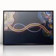 Large abstract wall art depicting the Perth skyline in muted blue and gray tones on a framed acrylic print.