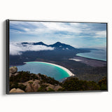 Black and white landscape art painting of Tasmania on framed canvas, ideal for bedroom wall decor.