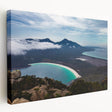 Large art depicting a Tasmanian landscape on stretched canvas, featuring muted earth tones, ideal for kitchen wall art.
