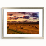Textured art print of abstract Alberta scenery in muted earth tones on a framed silver canvas, suitable for bedroom decor.