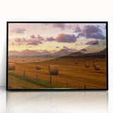 Large abstract wall art depicting a misty Alberta, Canada landscape in muted gray tones, framed in black acrylic.