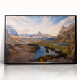 Large abstract wall art depicting a scenic British Columbia landscape in muted earth tones, framed in black acrylic.