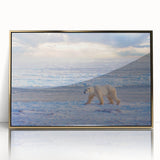 Mid-century modernist style acrylic print of Manitoba scenery in gold frame, suitable for modern art wall decor.