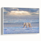 Vintage poster art of Manitoba scenery on a framed canvas, featuring vibrant colors, ideal for living room decor.