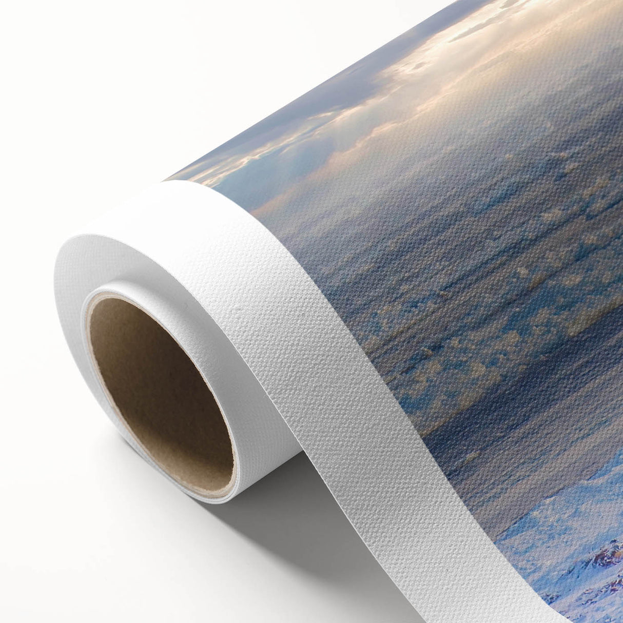 Art deco poster of Manitoba scenery on rolled canvas, in muted earth tones, ideal for nursery wall art.