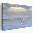 Large wall art on stretched canvas depicting a serene Manitoba, Canada landscape in muted earth tones.