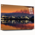 Large abstract wall art depicting Saskatchewan scenery in muted blue tones on acrylic glass.