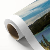 Art deco poster of Yukon scenery on rolled canvas, showcasing muted earth tones.