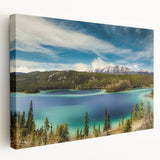 Landscape painting of Yukon scenery on stretched canvas, featuring cool hues, ideal for kitchen wall art.