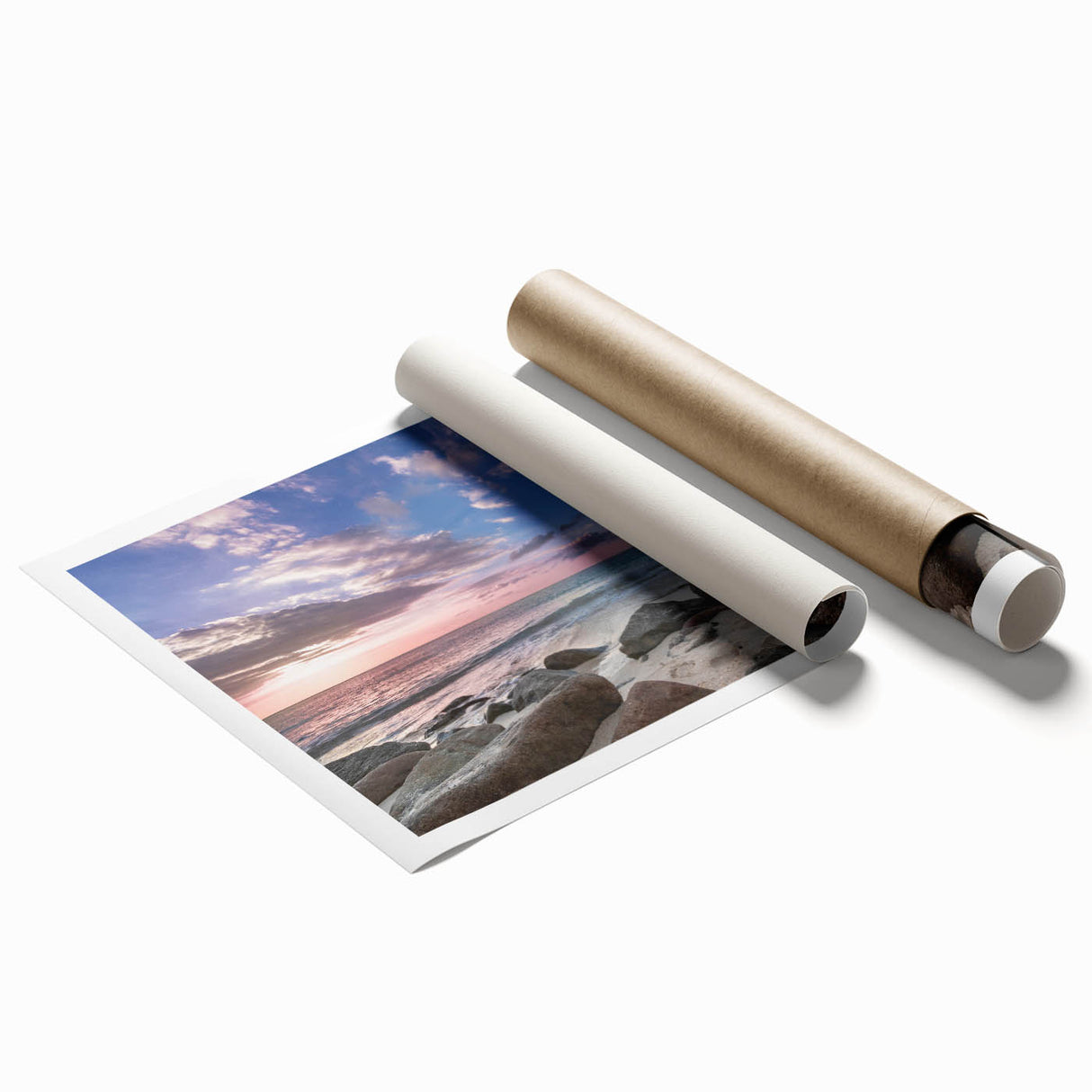 Extra large rolled print of a Caribbean Antigua scenery with vibrant blue and green hues, ideal for classy bathroom wall art.