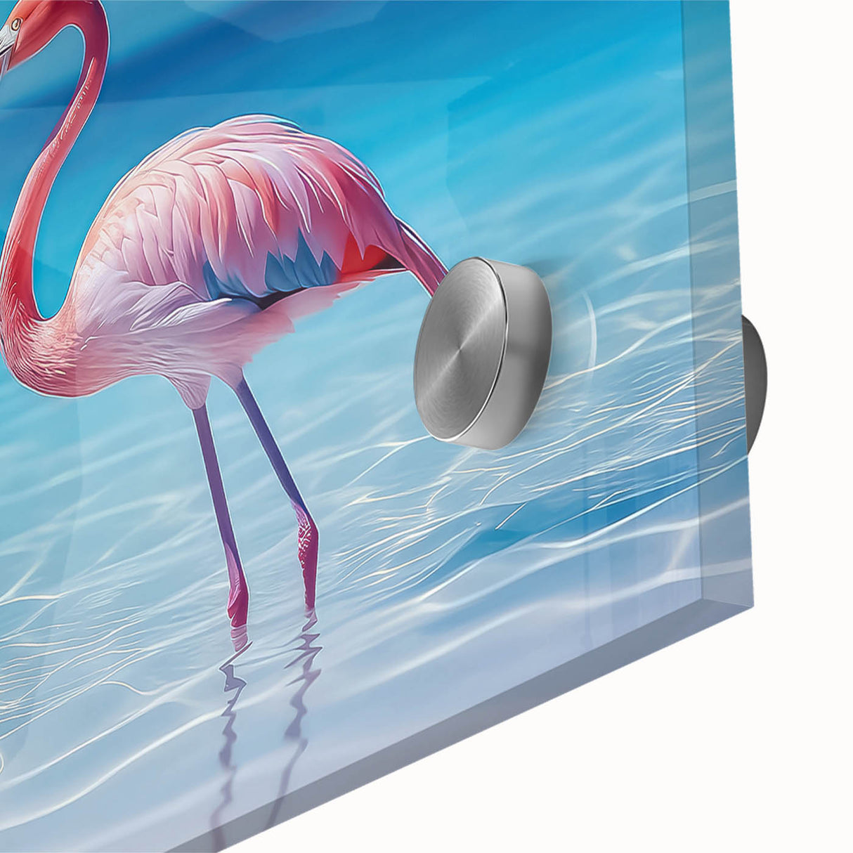Large abstract wall art depicting a Caribbean Aruba scenery in vibrant blue and green hues on acrylic glass.