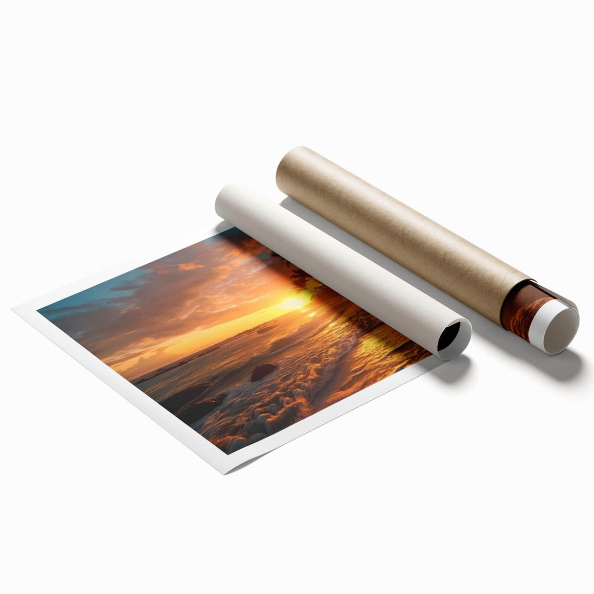 Extra large rolled print of a serene Caribbean beach scene with soft blue and sandy tones.