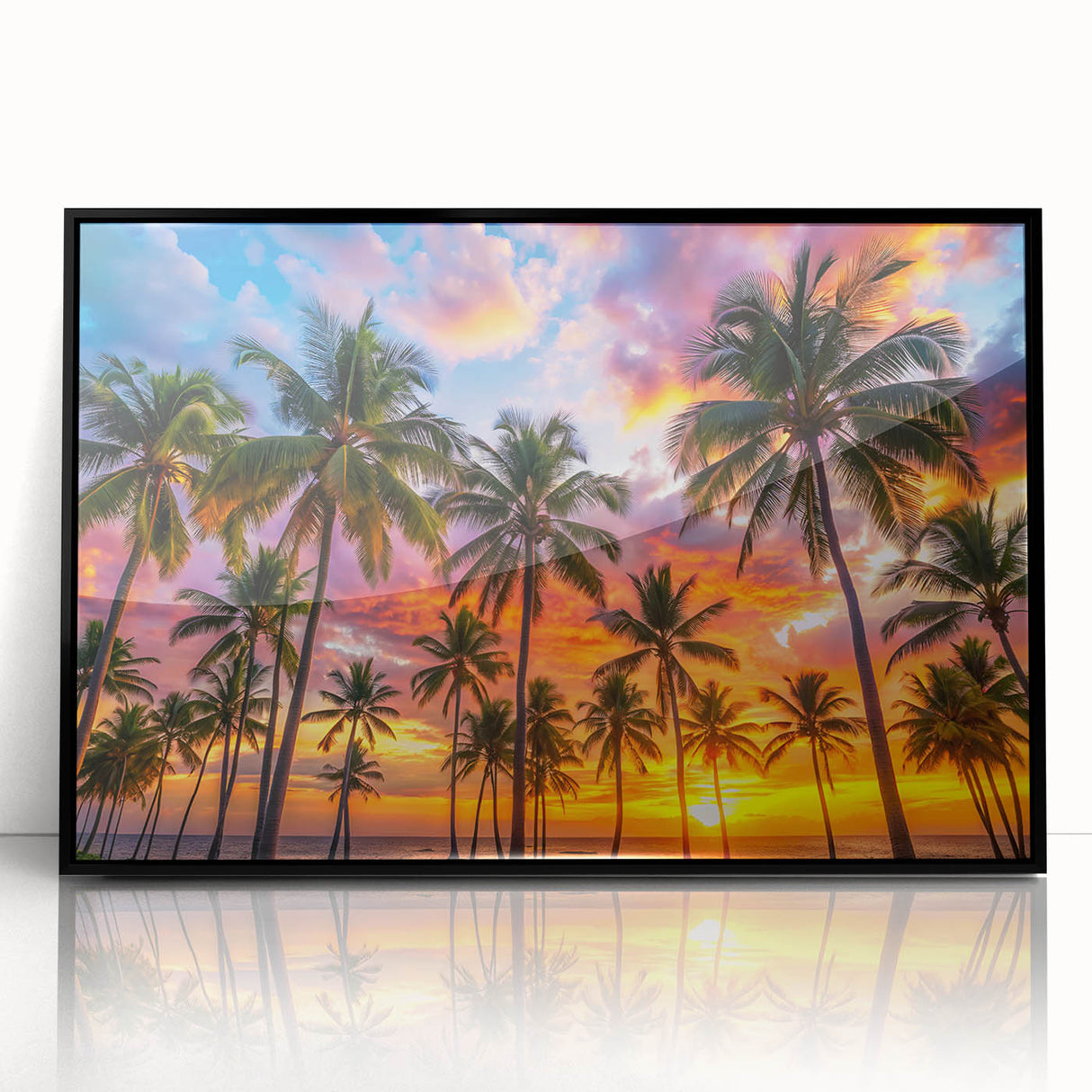 Large abstract wall art depicting a Caribbean Barbados scene in vibrant colors on a framed acrylic.