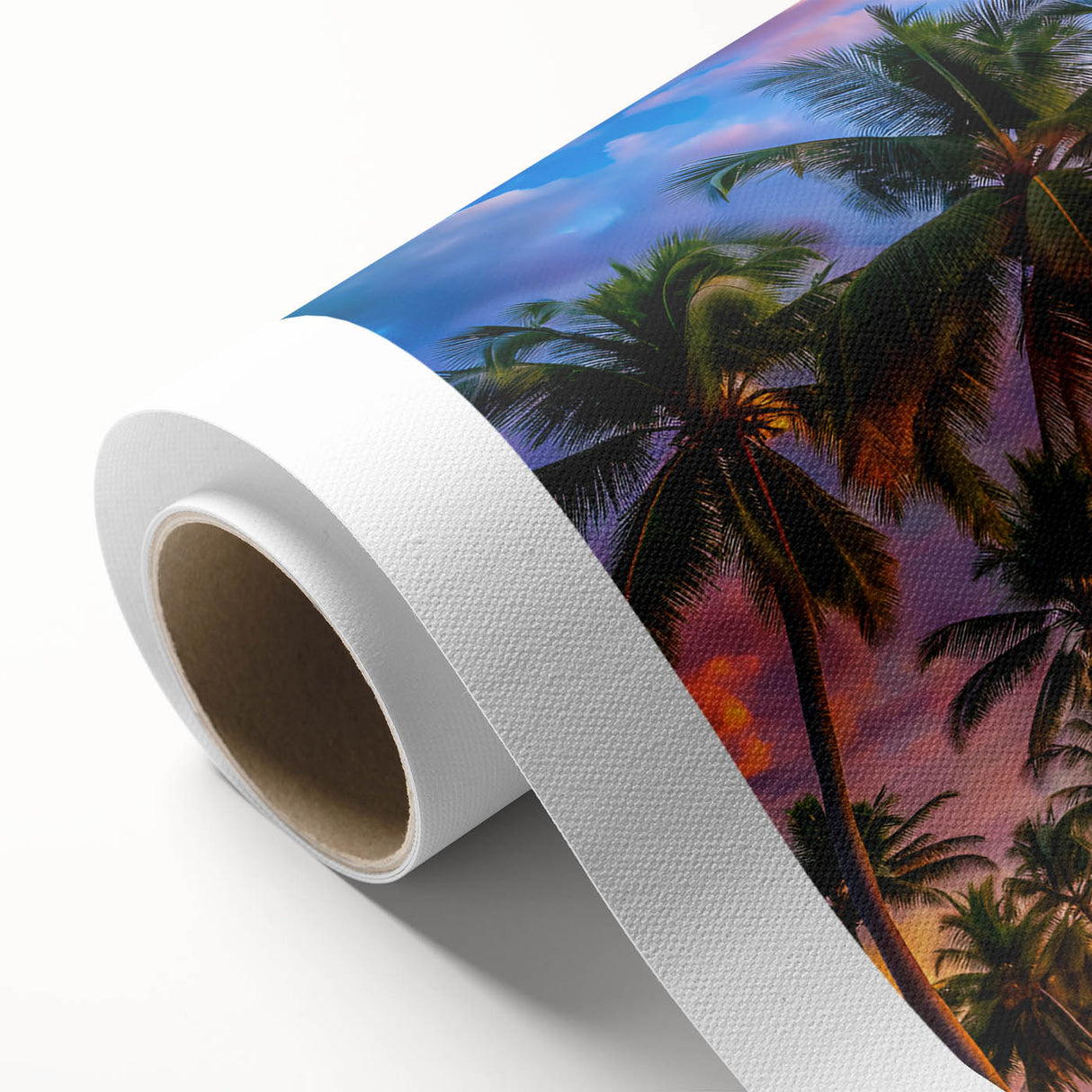 Art Deco style poster featuring a serene Caribbean scene with pastel blue and pink tones on rolled canvas.