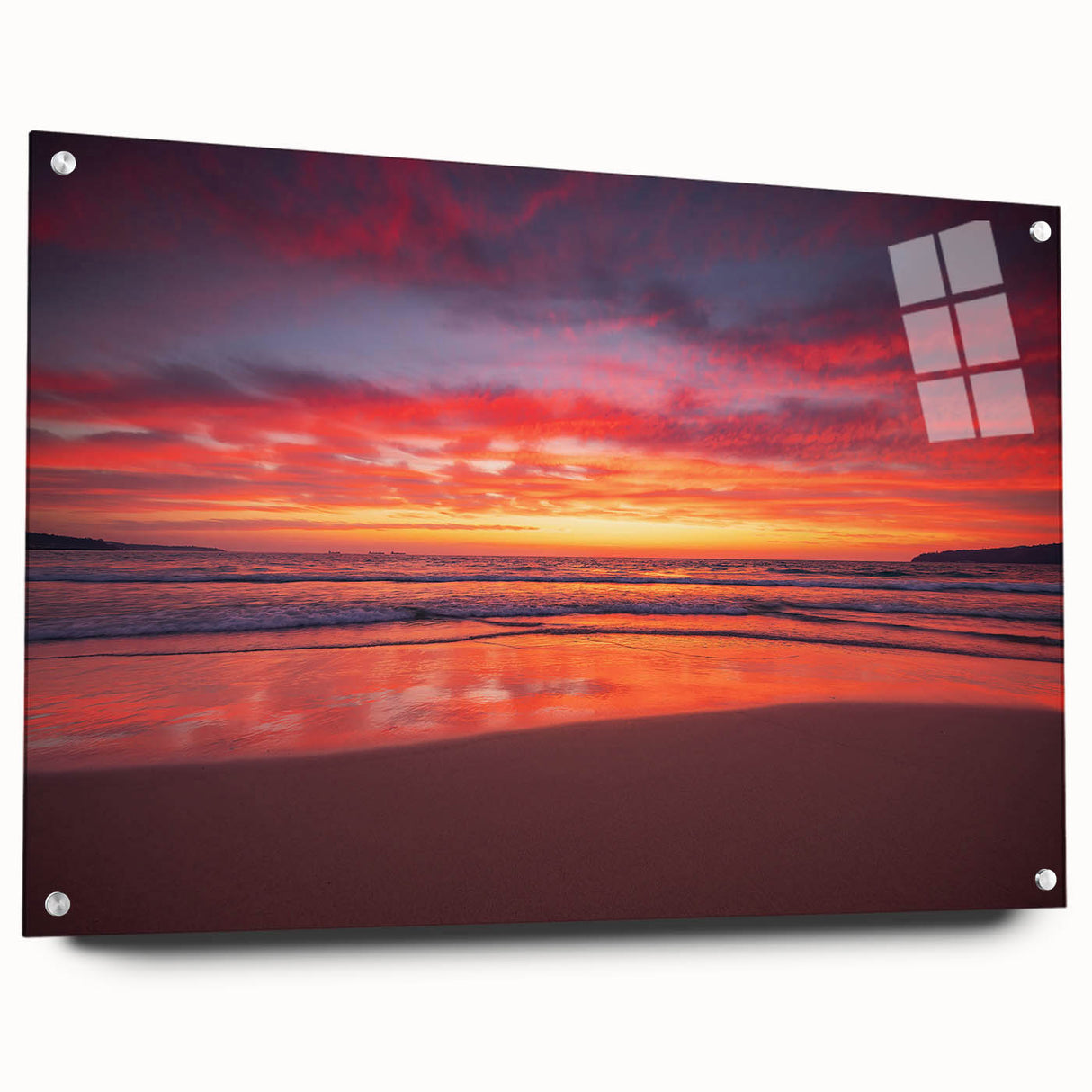Large abstract acrylic glass art depicting vibrant Caribbean scenery, ideal for bedroom or dining room decor.