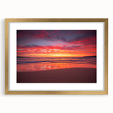 Abstract art print featuring vibrant Caribbean scenery in a gold frame, suitable for bedroom or dining room decor.