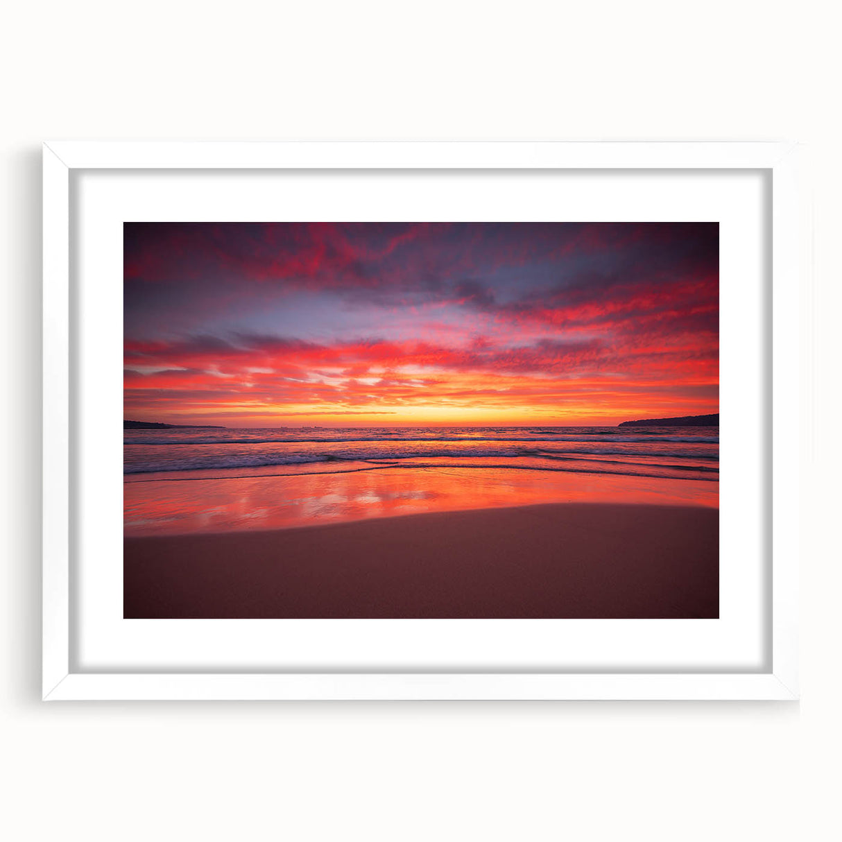 Textured abstract art print depicting Caribbean scenery in a white framed mat, ideal for bedroom art.