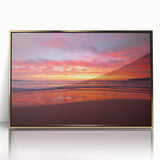 Mid-century modernist art depicting a Caribbean scenery in vibrant gold tones, framed acrylic, ideal for nursery wall art.