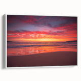 Framed canvas featuring a landscape art painting of the Caribbean, with vibrant ocean blues and lush greens.