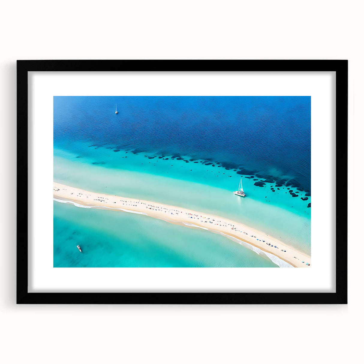 Abstract art print featuring vibrant, colorful textures, framed in black, ideal for living room decor.