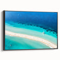Black and white framed canvas of a vintage Caribbean landscape, ideal for bedroom wall decor.