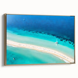Framed canvas featuring a vintage-style Jamaican landscape with lush greenery and a golden frame, ideal for bedroom wall art.
