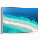 Vintage poster art depicting a Caribbean Jamaican scenery on a framed canvas, ideal for extra large living room wall.