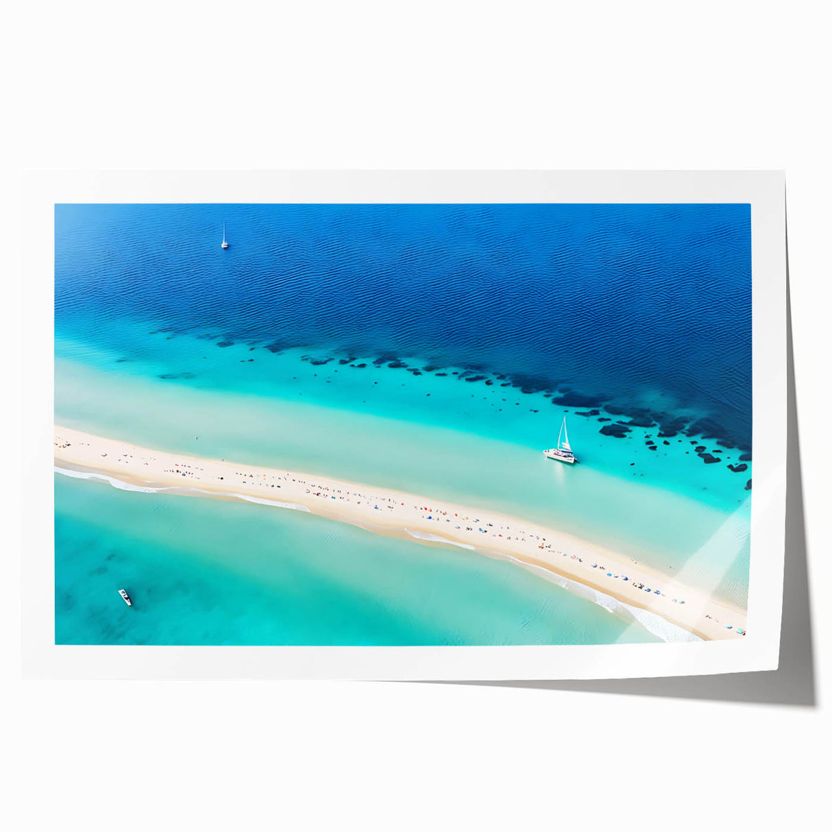 Extra large rolled print of a serene Caribbean scenery with lush greenery and blue waters, ideal for art wall dining room.