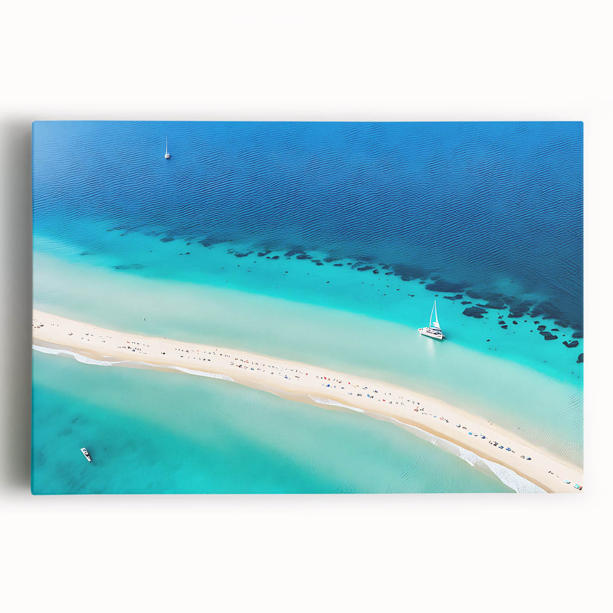 Black and white photo of a Caribbean beach on stretched canvas, ideal for kitchen wall art.