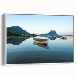 Framed canvas featuring a vintage-style landscape painting of the Caribbean Martinique in vibrant, colorful hues.